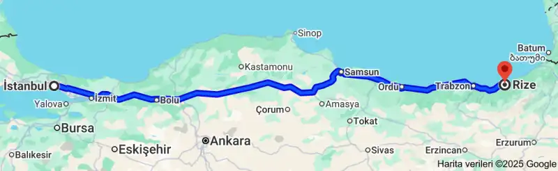 İstanbul - Rize Arası Kaç Km